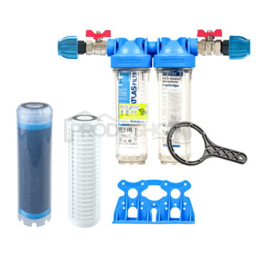 Set filtre Senior 10" DUO. Conexiune completa 1". Filtrarea murdăriei, mirosului și gustului (LA-SX)