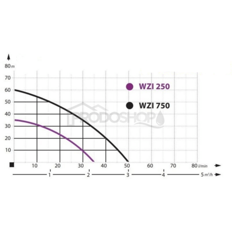 Curba puterii pompei: Hidrofor automat pentru casă WZI 250 cu PC-16