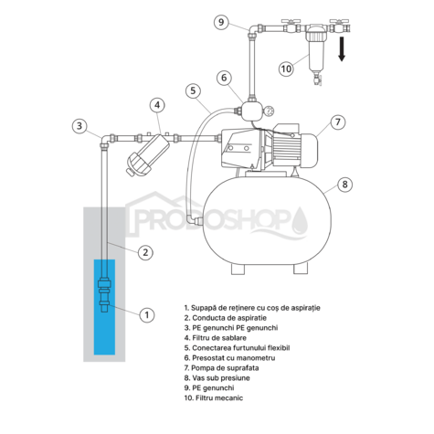 Diagrame de cablaj: Pompa autoamorsantă JSW 100 cu accesorii